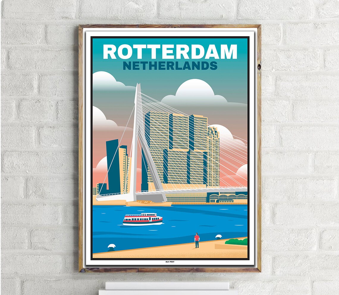 Downtown Rotterdam Vintage Travel Poster