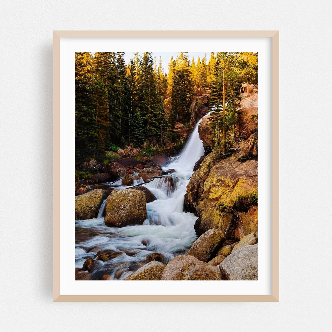 Colorado Waterfall Landscape Art Print, Forest Autumn