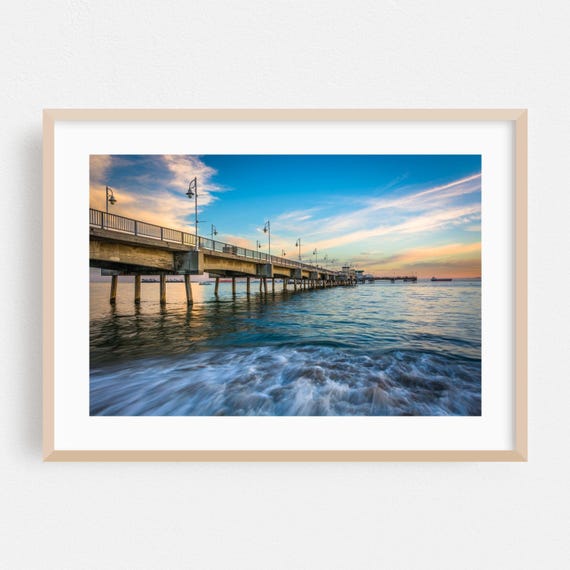Long Beach Print Wall Art Ocean Framed Sunset Home Decor Waves Poster Coastal Fine Bridge Scenic Photography