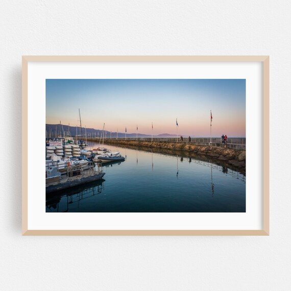 Santa Barbara Harbor Sunset Sailboats Calm Water Photo Poster