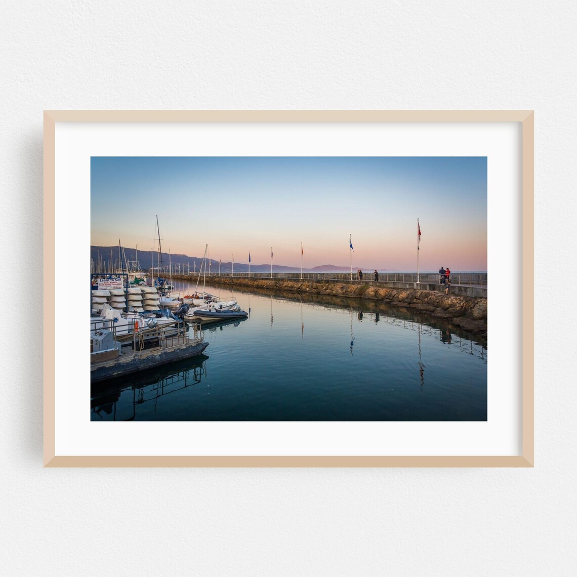 Santa Barbara Harbor Sunset Sailboats Calm Water Photo Poster