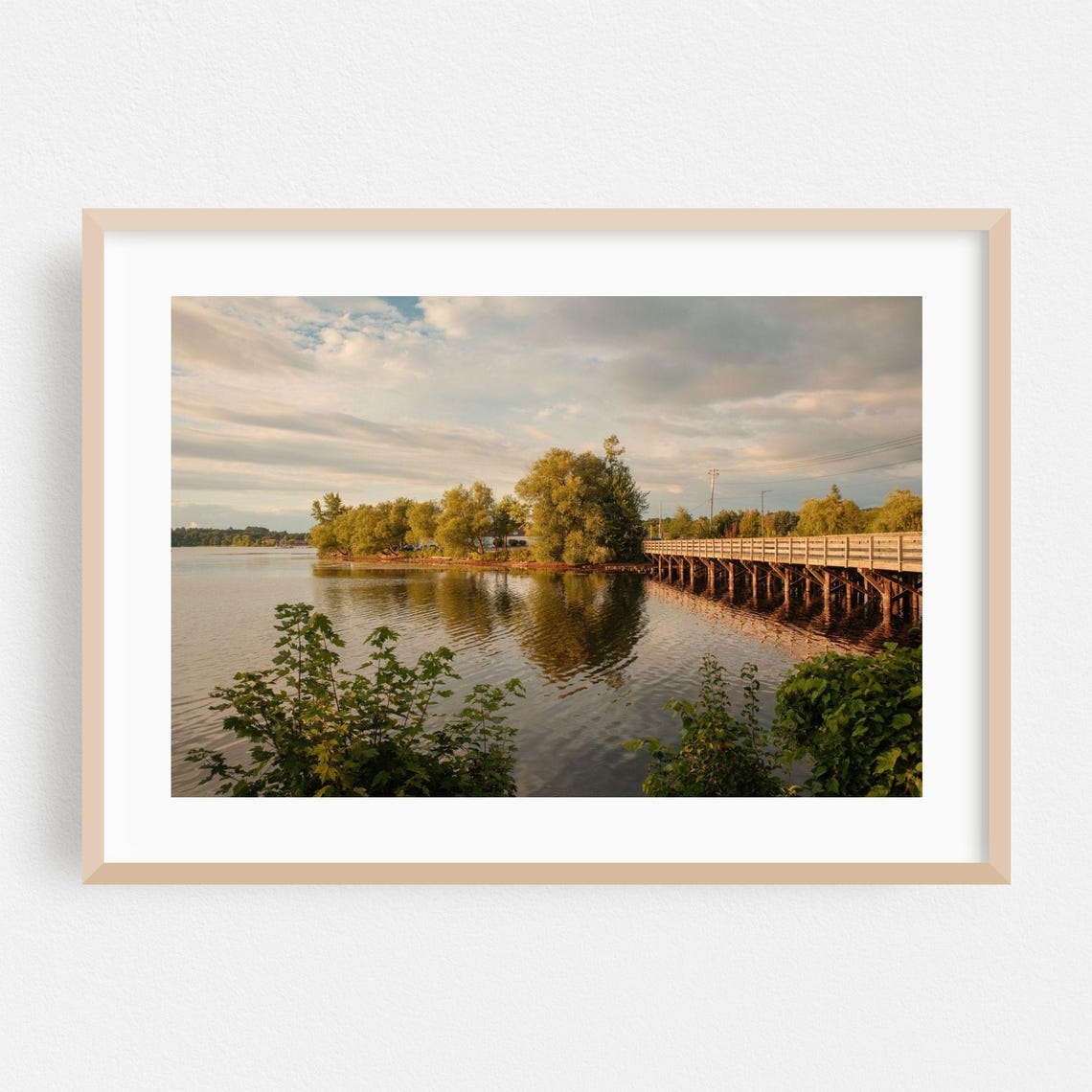 Newport Vermont Wooden Bridge Over Calm Lake Golden Light Poster