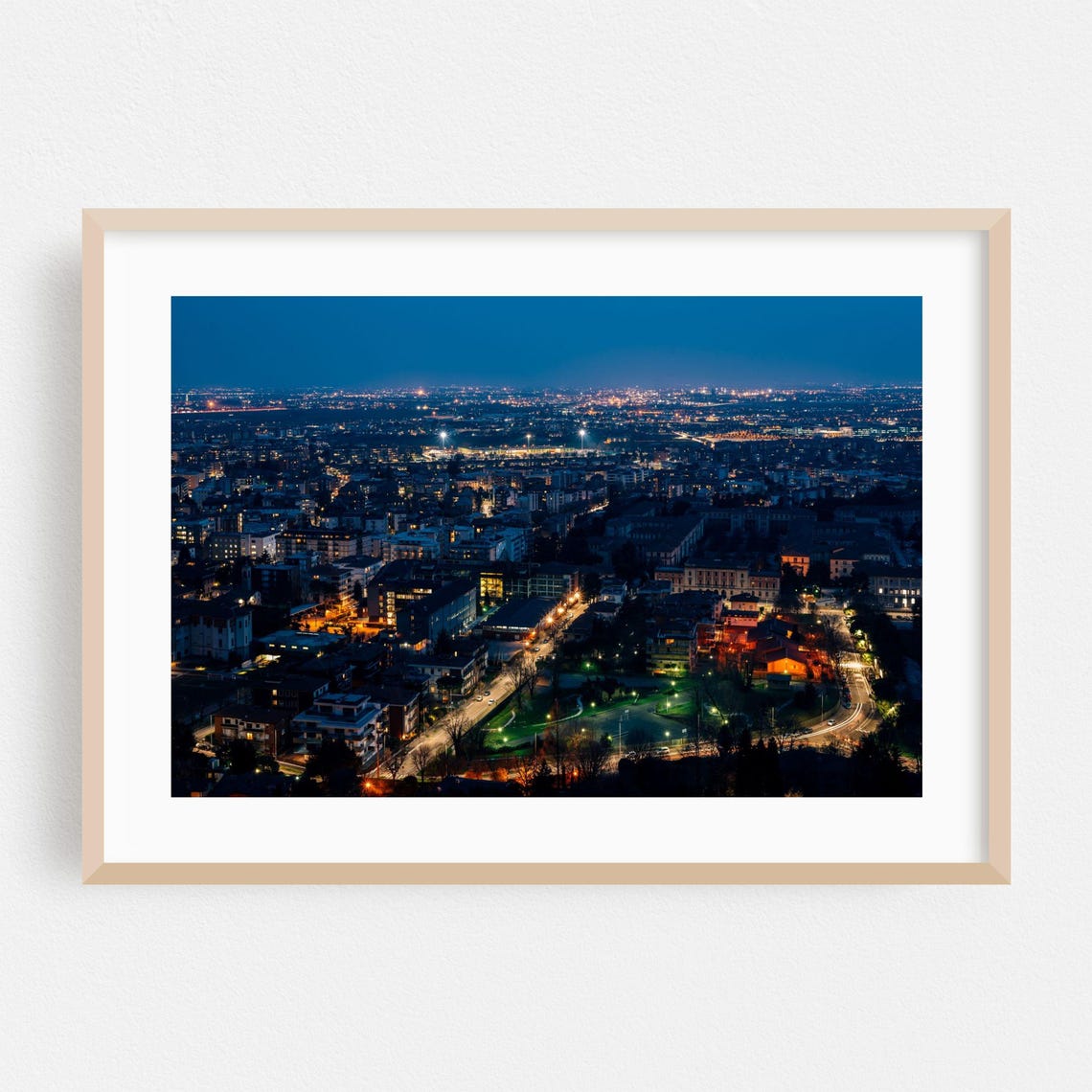 Bergamo Italy Night City Lights Aerial View Photography Poster