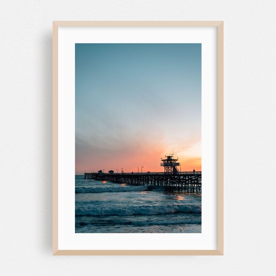 San Clemente Sunset Pier Waves Coastal Fine Art Photo Poster