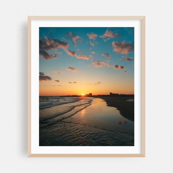 Beach Sunset With Distant Skyline Golden Hour Ocean Coast Poster