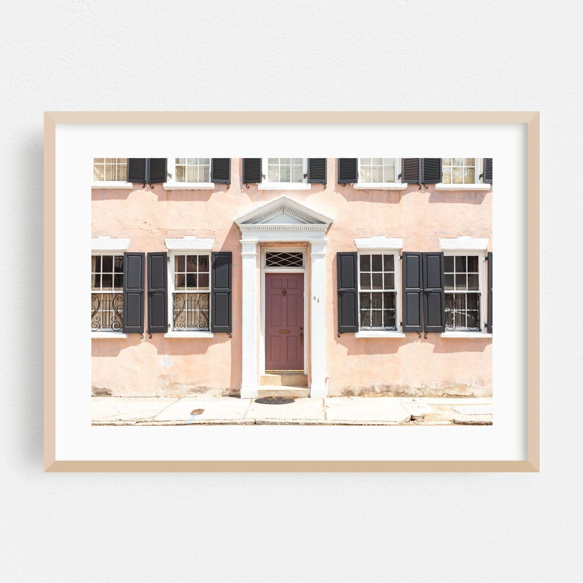 Charleston Pink Historic House Facade Dark Shutters Southern Poster