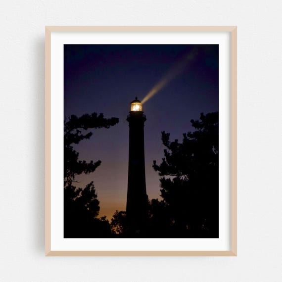 Fire Island Print New York Wall Art Lighthouse Framed Night Sky Home Decor Silhouette Poster Coastal Fine Nature Sunset