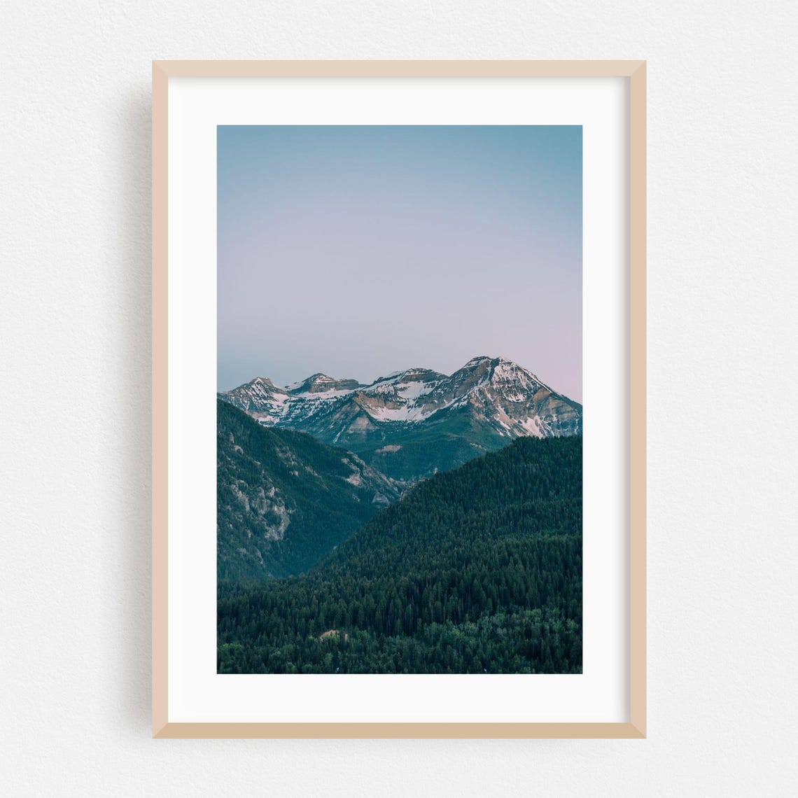 Utah Snow-Dusted Mountain Peaks Over Pine Forest Photography Poster
