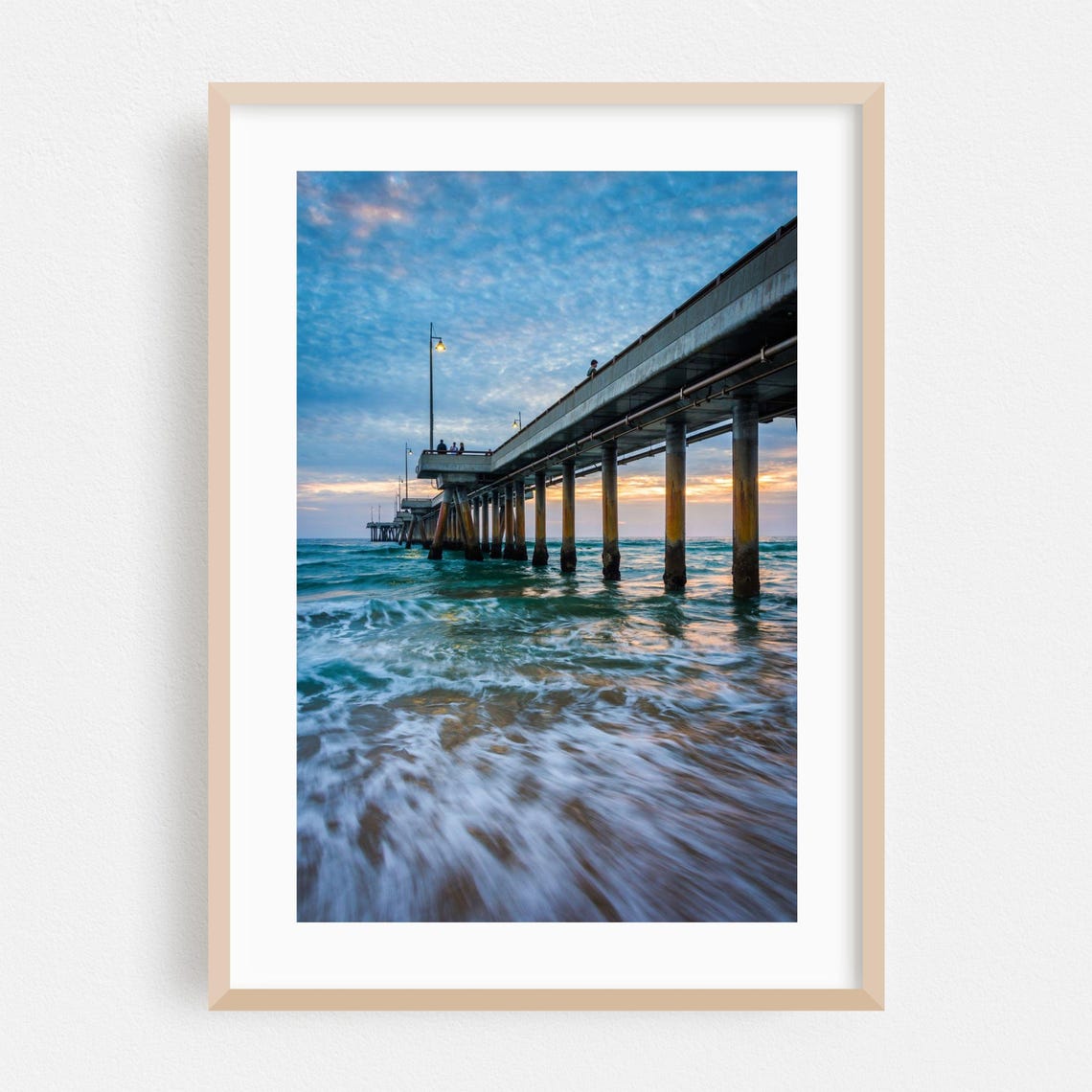 Los Angeles Ocean Pier Sunset Waves Dramatic Sky Photography Poster
