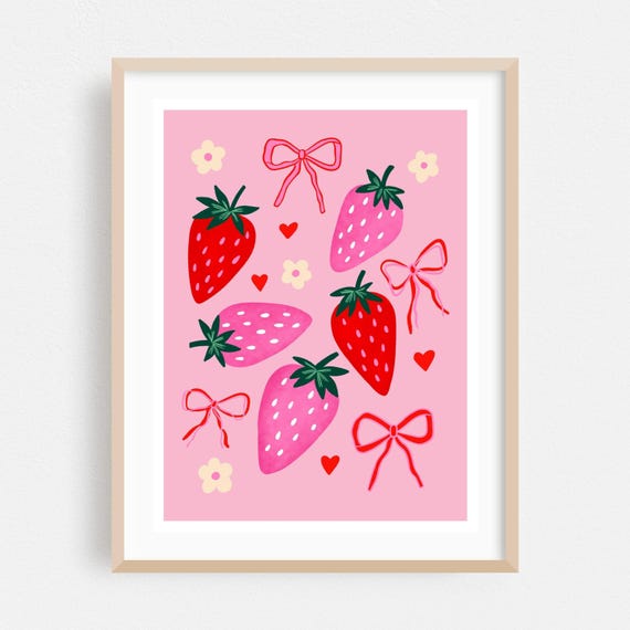 Fruit Print Illustration Wall Art Pattern Framed Whimsical Home Decor Watercolor Poster Kitchen Fine Floral
