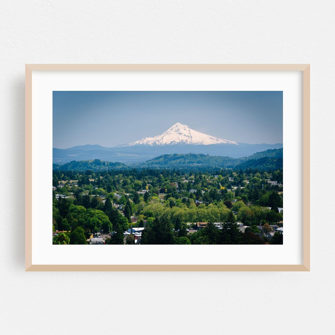 Mount Hood Snow Capped Over Portland Green Forest Nature Poster