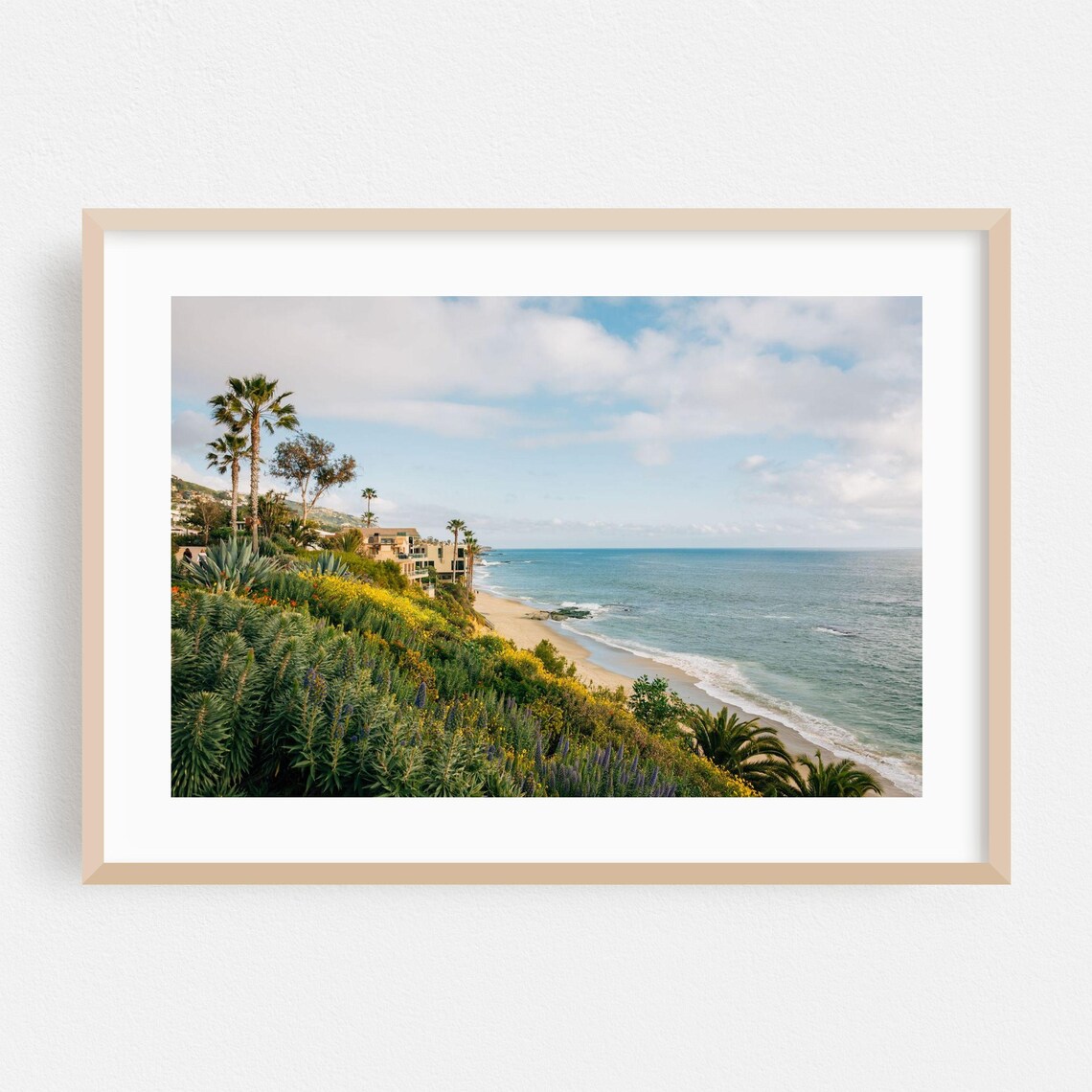 Laguna Beach Cliffside Palms and Beach Houses Coastal Photography Art Poster