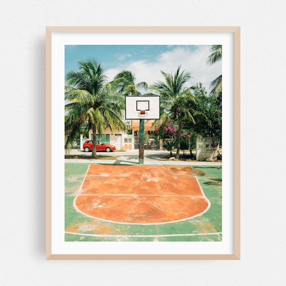 Tropical Outdoor Basketball Court Among Palm Trees Sports Poster