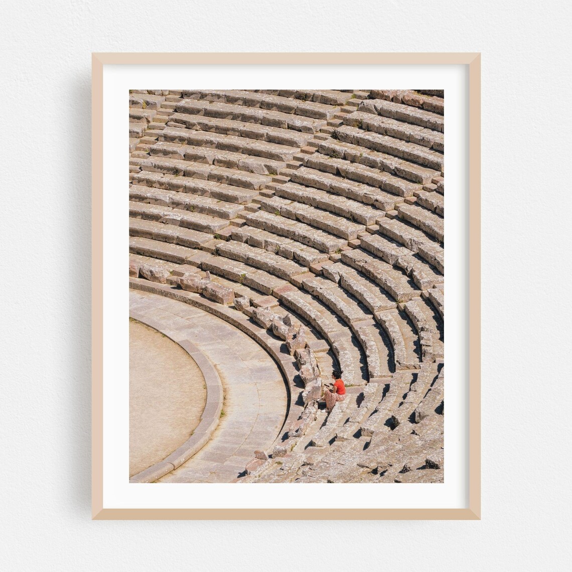 Ancient Greek Amphitheatre Stone Steps with Visitor Photography Poster