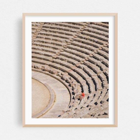 Ancient Greek Amphitheatre Stone Steps with Visitor Photography Poster