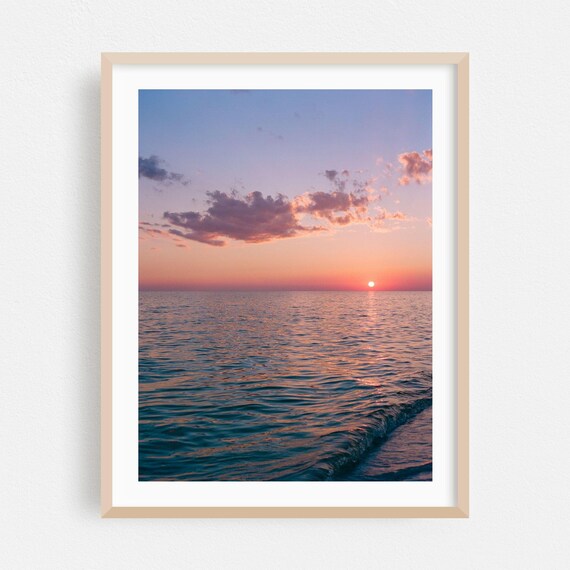 Pastel Pink Sunset Over Calm Ocean Waves Seascape Fine Art Print