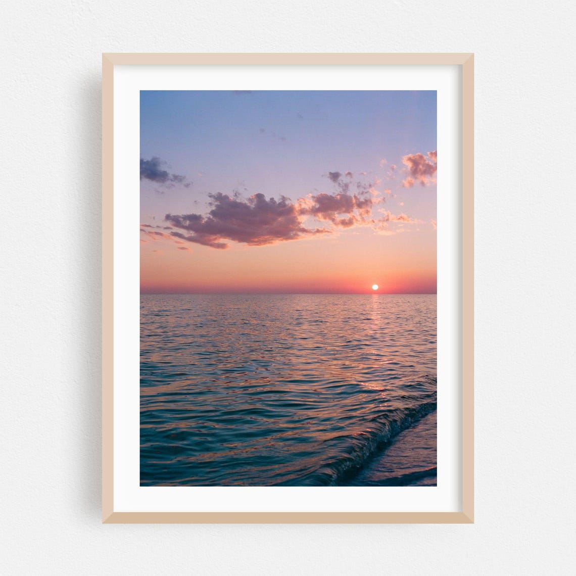 Pastel Pink Sunset Over Calm Ocean Waves Seascape Fine Art Print