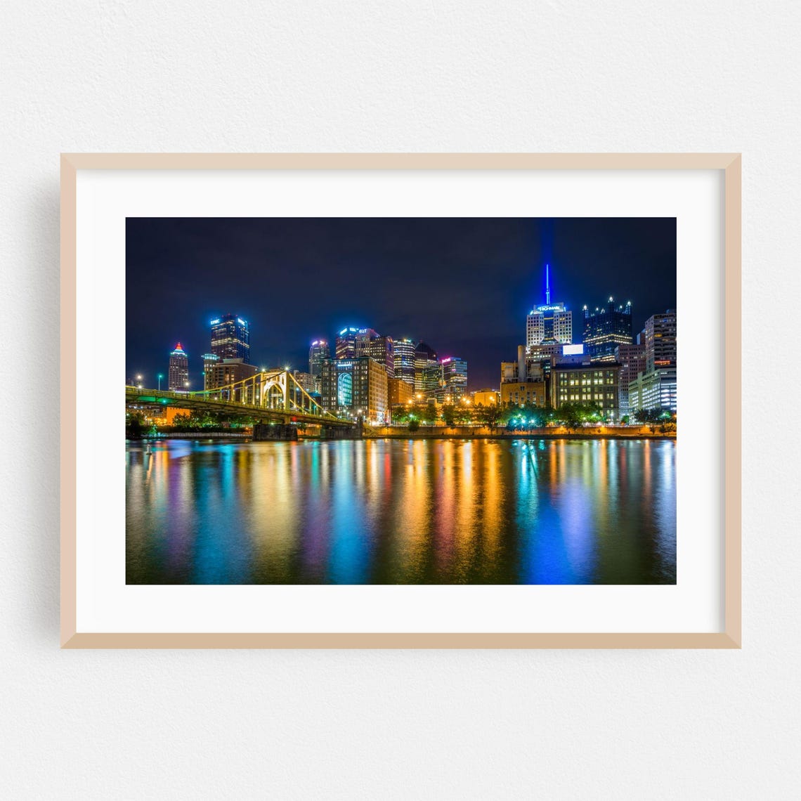Pittsburgh Pennsylvania Night Skyline With Bridge River Lights Poster