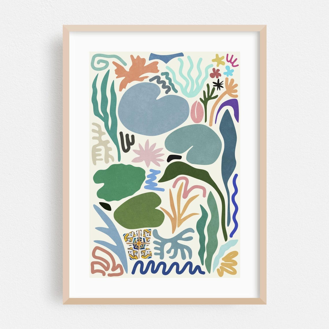 Matisse Style Abstract Botanical Collage Lily Pond Cut Out Art Poster