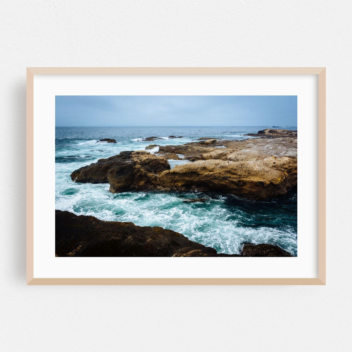 Big Sur Rocky Coast With Crashing Waves Overcast Seascape Poster