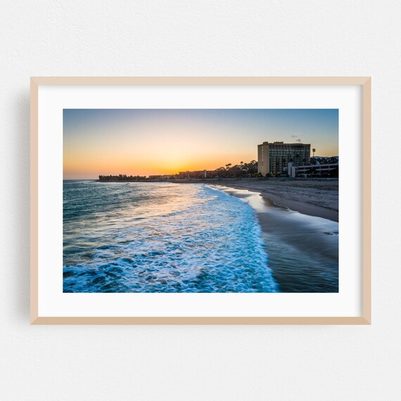 Ventura Beach Sunset Waves Scenic Coastal Photography Poster