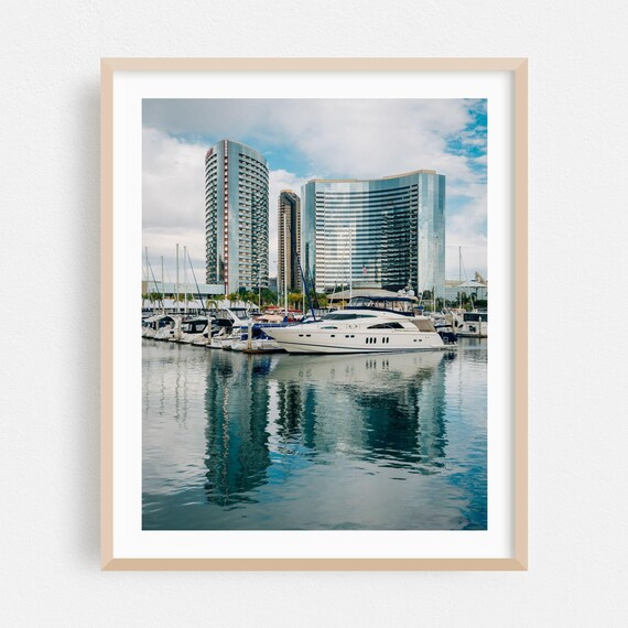 San Diego Harbor Yacht Marina Downtown Skyline Reflection Poster