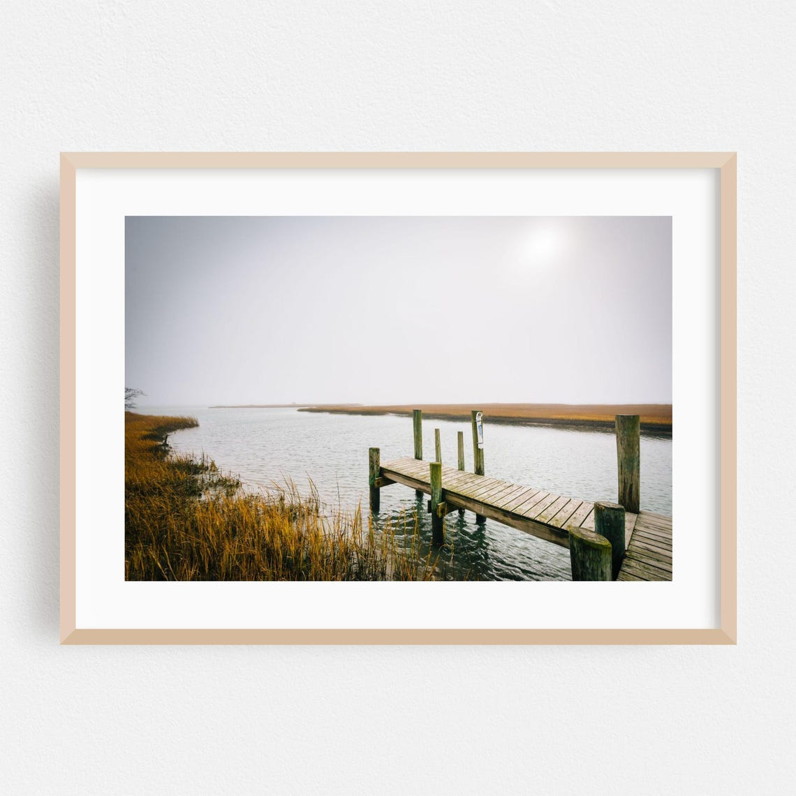 Misty Lake Wooden Dock Autumn Marsh Landscape Photography Poster
