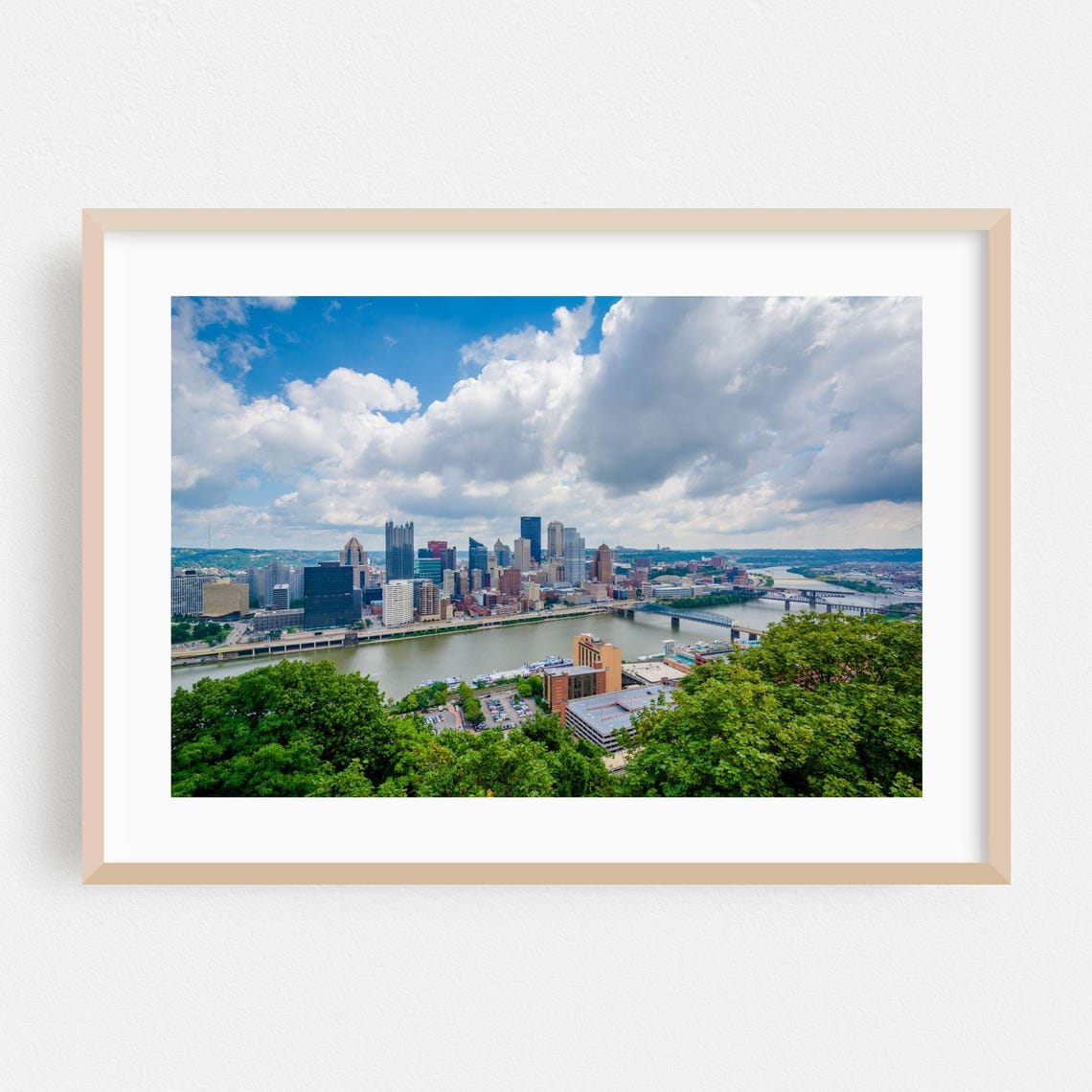 Pittsburgh Pennsylvania Skyline Panorama Over Rivers and Bridges Print