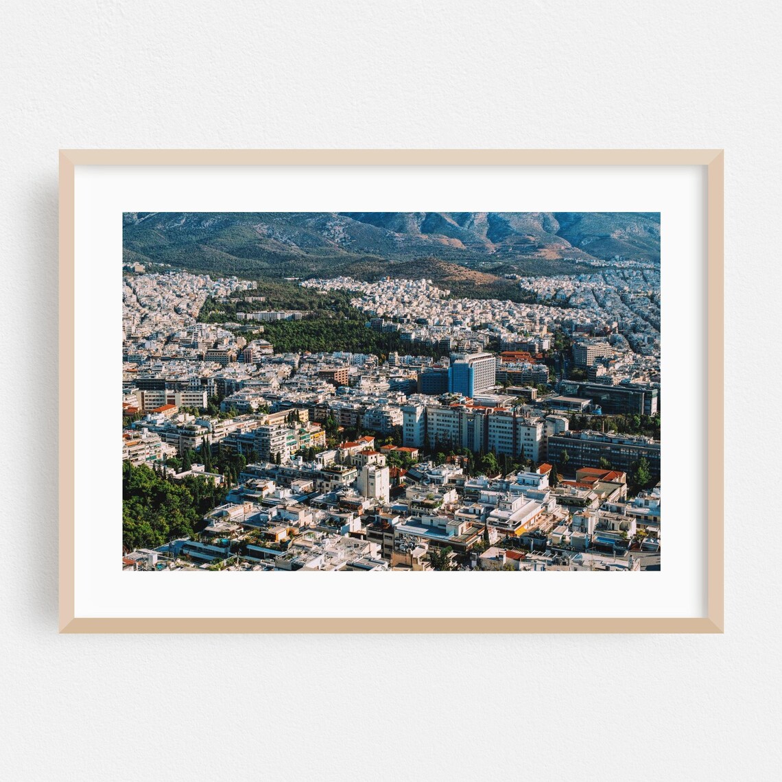 Athens Greece Aerial Cityscape with Mountains Photography Poster