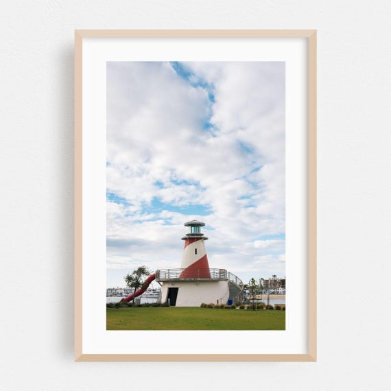 Newport Beach Print Wall Art Lighthouse Framed Coastal Home Decor Harbor Poster Architecture Fine House