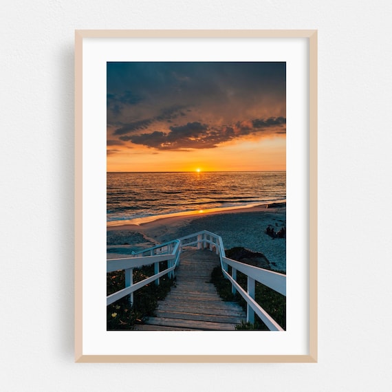 La Jolla Sunset Beach Stairs Golden Ocean Horizon Photo Poster