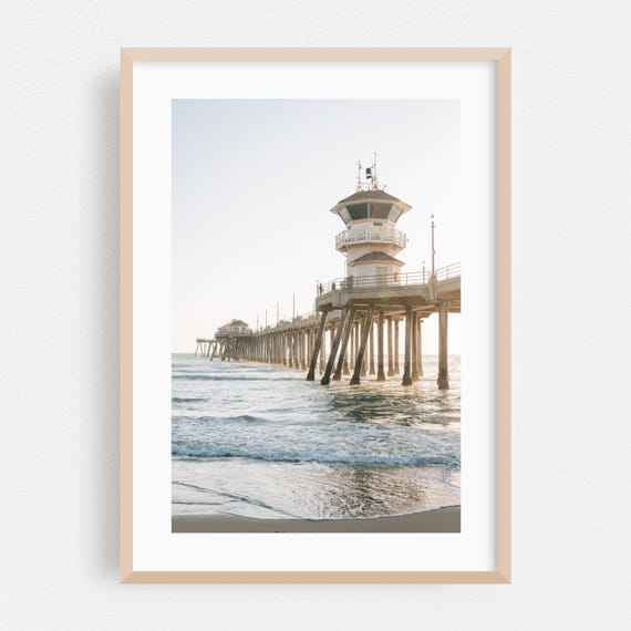 Huntington Beach Print Wall Art Ocean Framed Home Decor Sunset Poster Coast Fine Waves Architecture