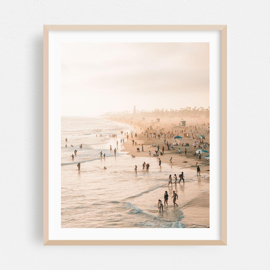 Crowded Beach Golden Hour Summer Ocean Seaside Photography Poster