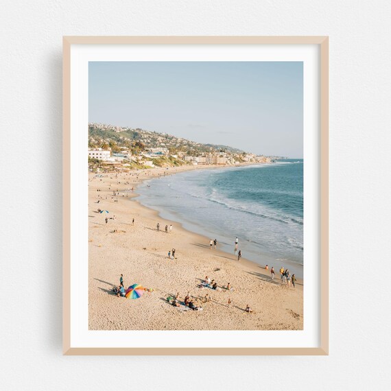 Aerial Beach View With Sunbathers Umbrella Coastal Photography Art Poster