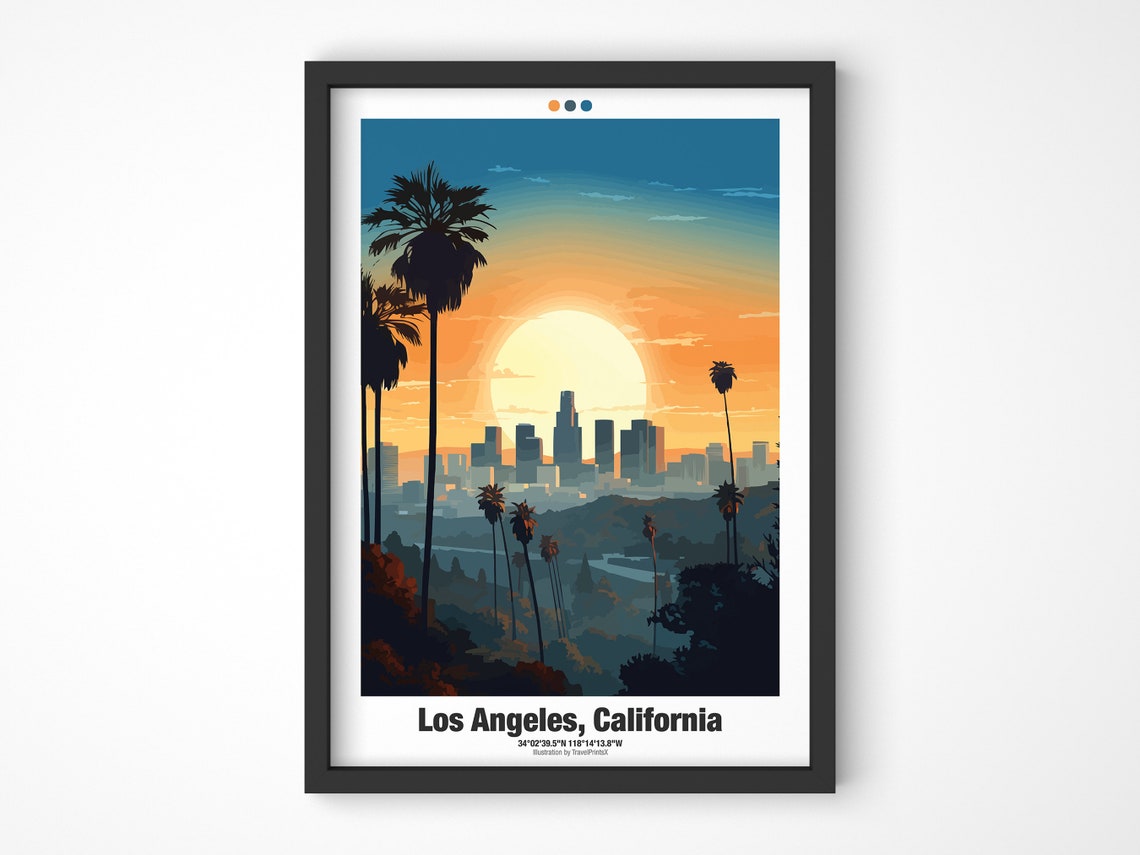 Los Angeles Poster California Poster Los Angeles Usa Travel Poster Los Angeles Skyline Illustration Wall Art - Image 4
