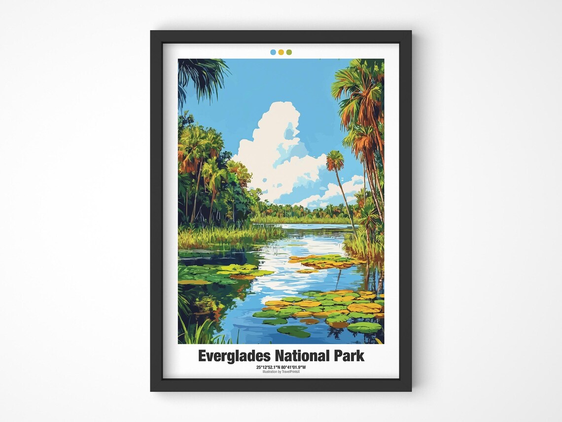 Everglades National Park Poster Florida Wetlands Lily Pads Artwork