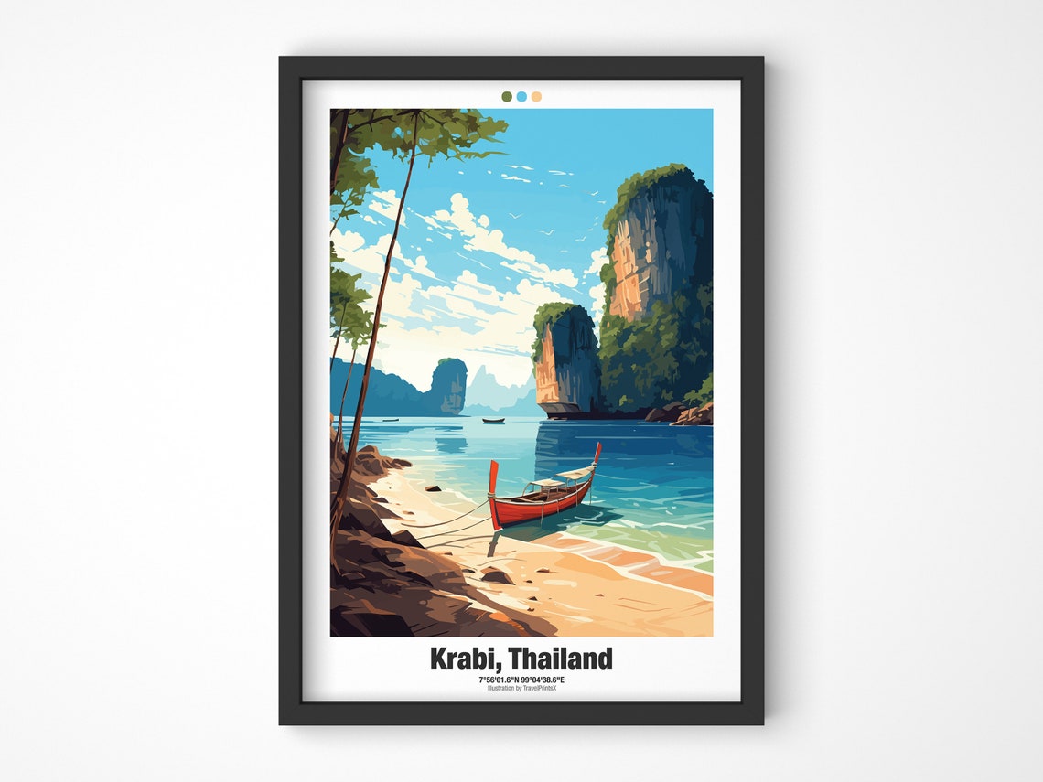 Scenic Krabi Thailand Longtail Boat Limestone Karst Beach Poster - Image 4