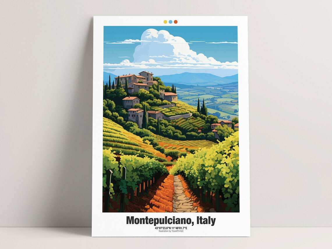 Montepulciano Italy Tuscan Vineyard Hill Town Countryside Travel Poster - Image 3