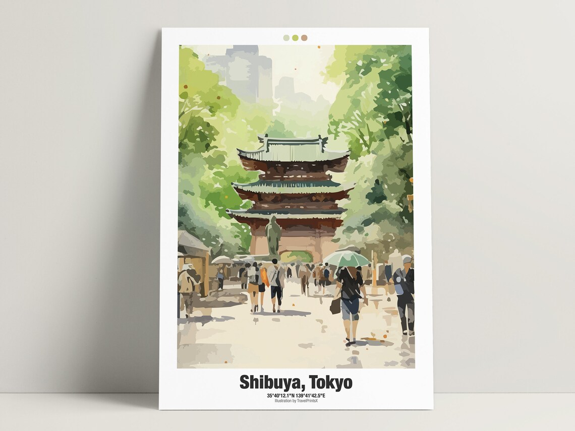 Shibuya Tokyo Traditional Temple Pagoda Lively City Park Travel Poster - Image 3