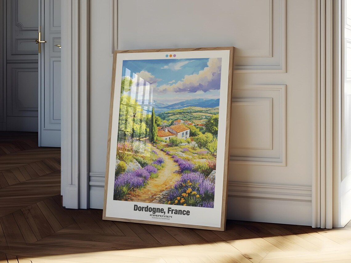 Dordogne France Travel Poster Lavender Path Village Countryside Art - Image 2