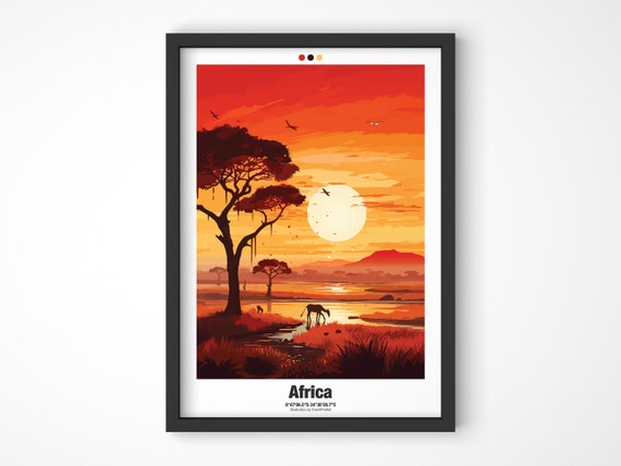 Africa Travel Poster Africa Safari Poster Africa Illustration Wall Art Safari Wall Decor Africa Wall Art Sunset Art