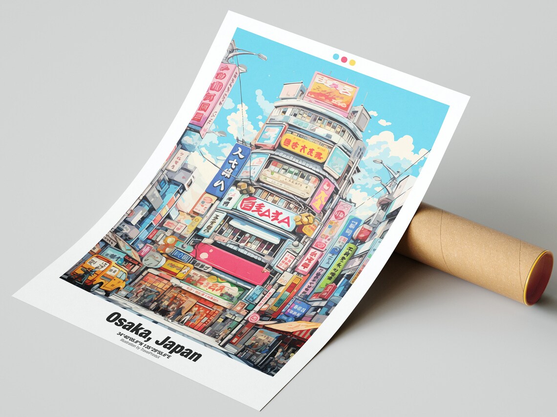 Osaka Japan Neon Sign City Building Anime Style Travel Poster - Image 2