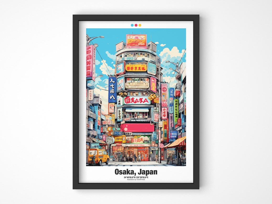 Osaka Japan Neon Sign City Building Anime Style Travel Poster - Image 4