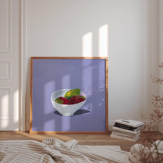 Minimalist Fig Bowl On Lavender Background Still Life Art Poster