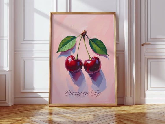Cherry Art Print Elegant Pink Fruit Illustration