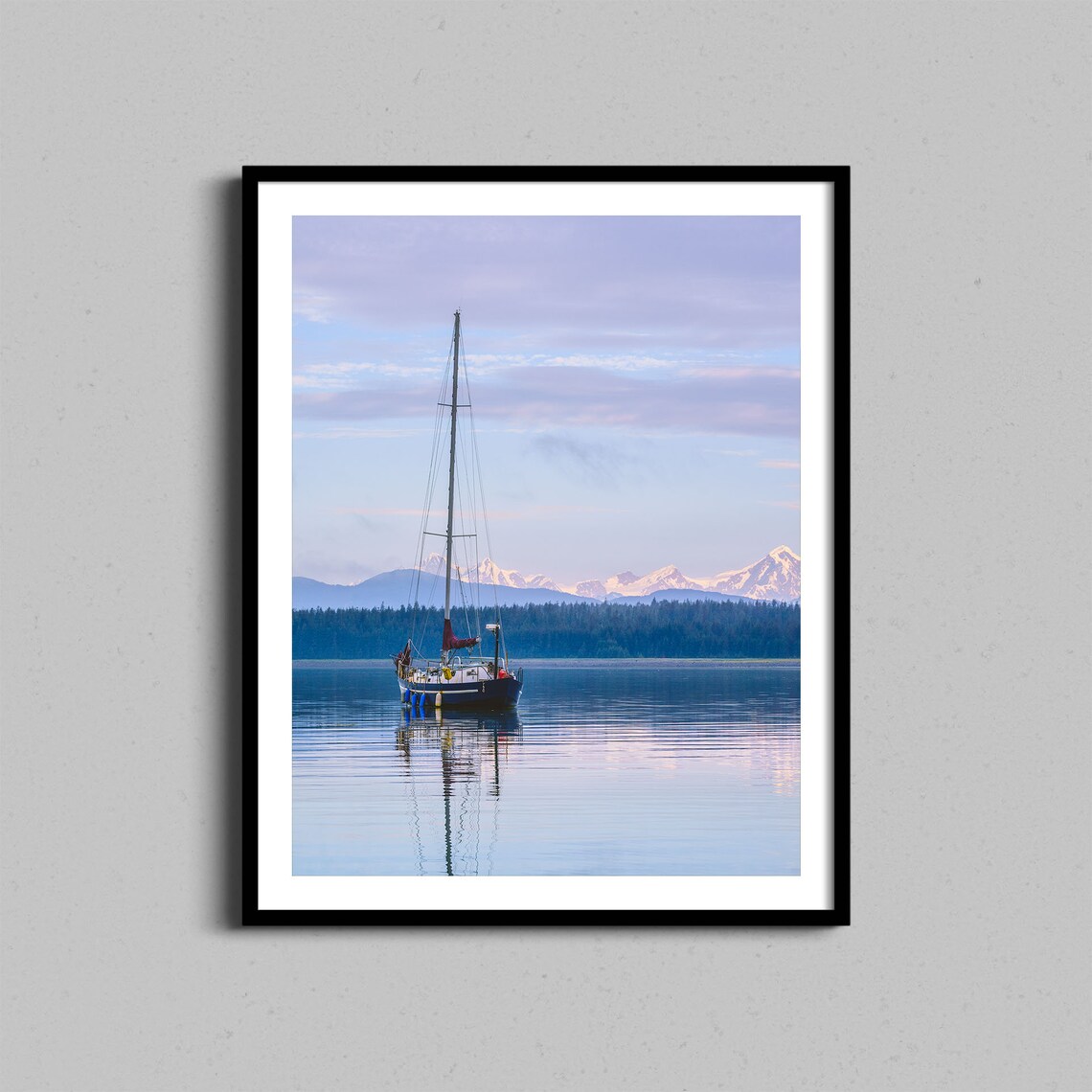 Sailboat Anchored At Sunrise On Calm Alaskan Waters Photo Poster