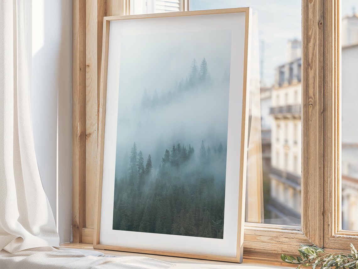 Misty Pine Forest Layers of Fog Big Sur Nordic Landscape Photography Poster