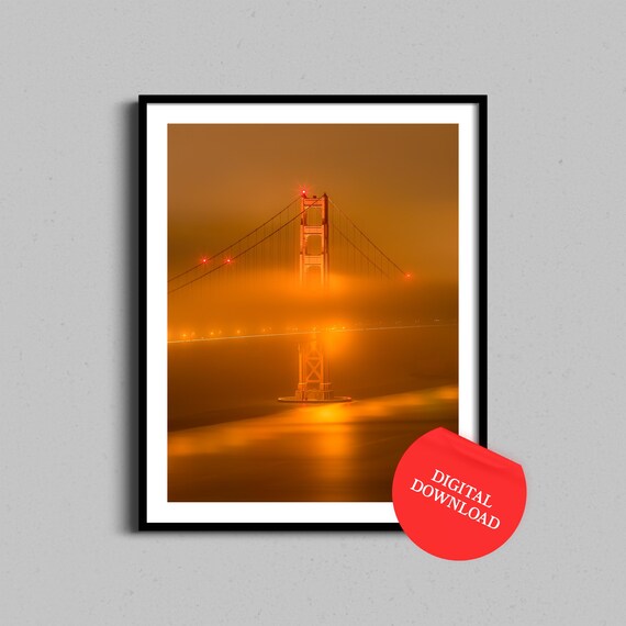 Golden Gate Bridge Golden Fog Night Glow San Francisco Poster