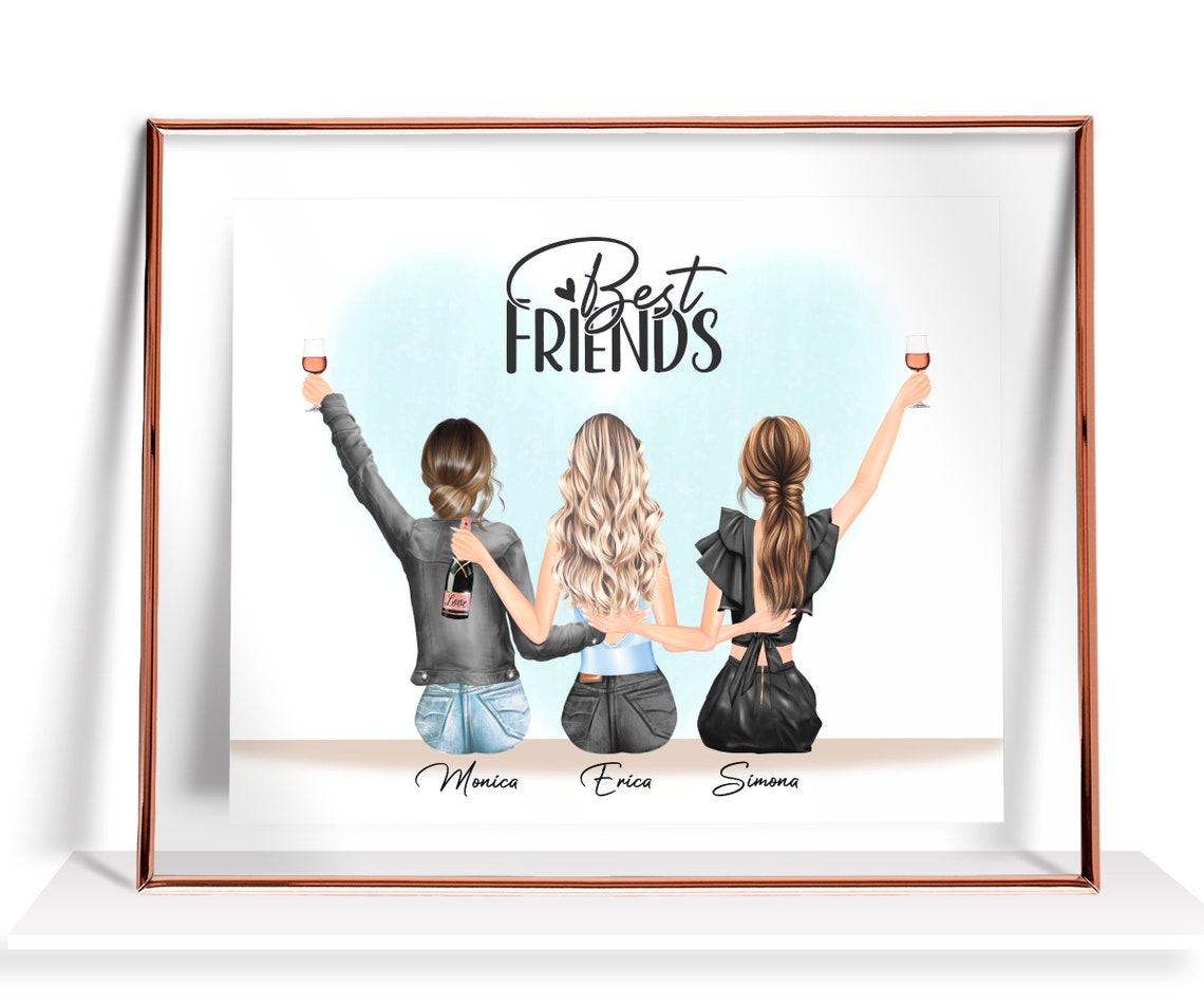 Best Friends Three Women Champagne Cheers Friendship Quote Poster