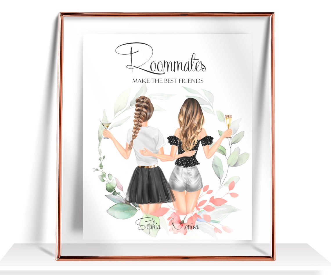 Two Roommates Make the Best Friends Personalized Champagne Art Print